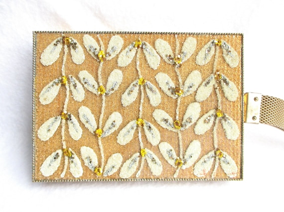 Glass Seed Beaded & Gold Metal Vintage Minaudiere… - image 10