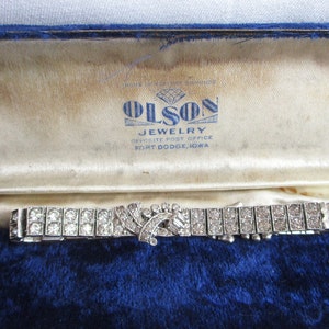OTIS Double Row Rhinestone Vntg Tennis Bracelet - Designer Signed & Hallmarked - Ornate Stations - Original Jeweler Box - NY Estate Jewelry