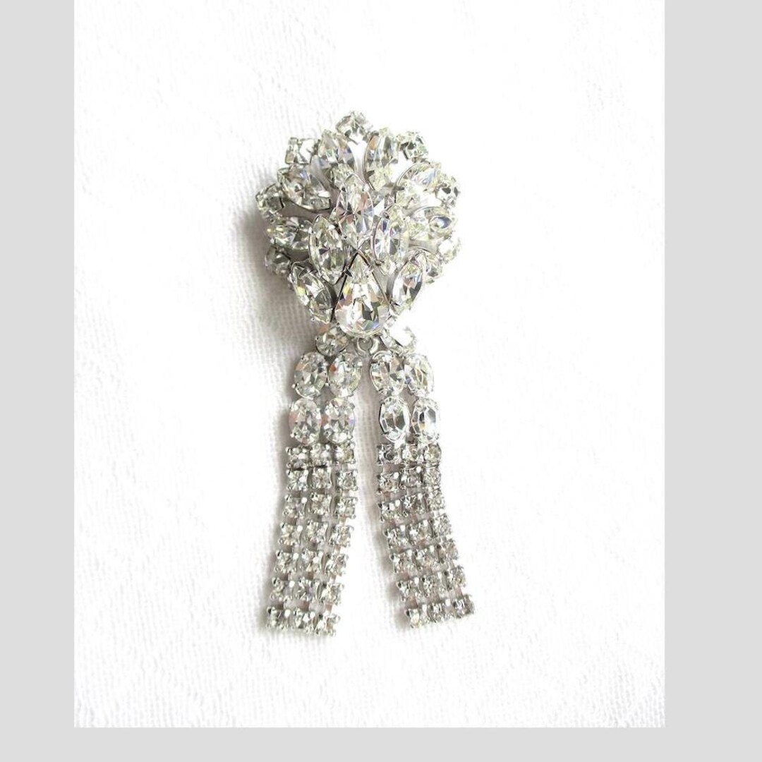 Schreiner New York Vintage Layered Rhinestone Dangling Brooch Pin