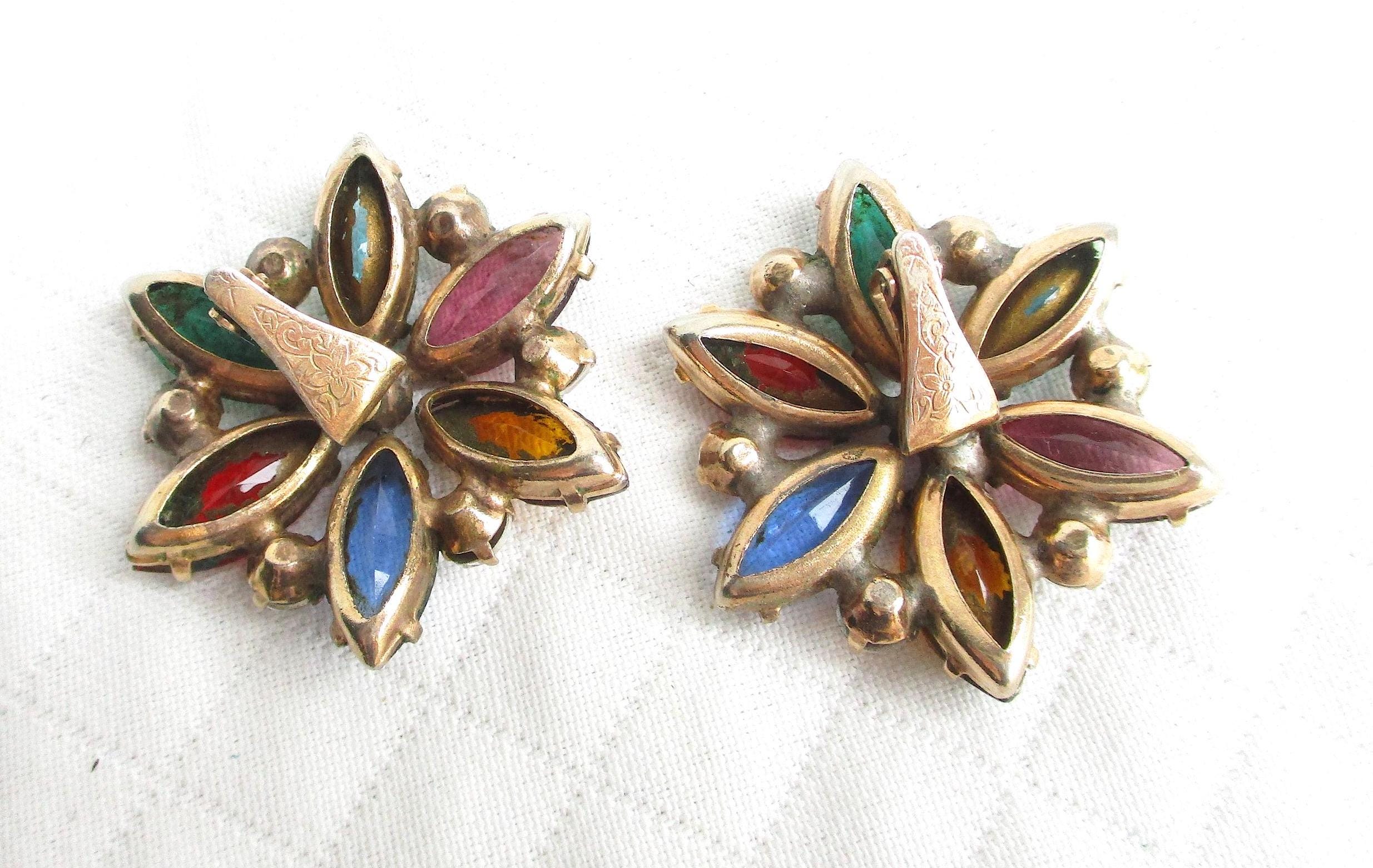 Boucles D'oreilles Vintage Clips Dorées à Motif Fleurs - Métal Doré - Occasion