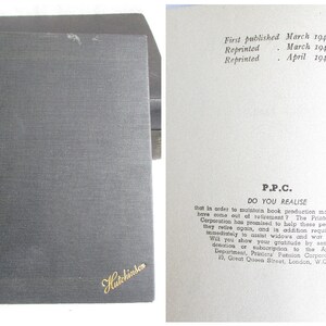 May include: A black hardcover book with gold lettering on the spine that reads "Hutchinson". The back cover of the book has text about the Printers Pension Corporation and how to donate to help retired printers.