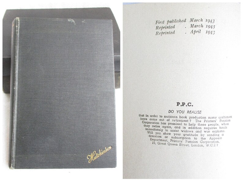 May include: A black hardcover book with gold lettering on the spine that reads "Hutchinson". The back cover of the book has text about the Printers Pension Corporation and how to donate to help retired printers.