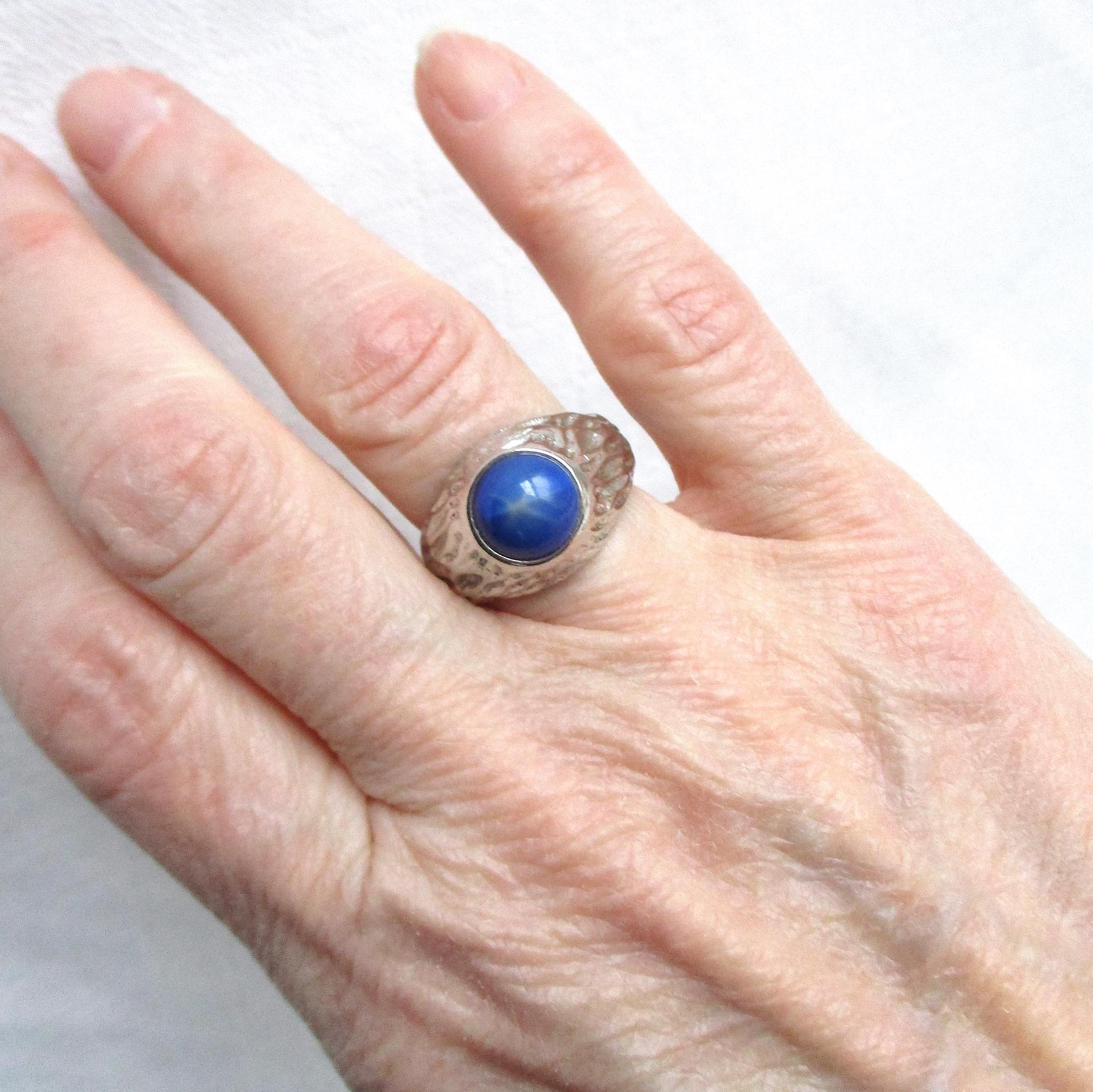 ブルースターサファイア 18KTHGE ヴィンテージリング - デザイナー刻印