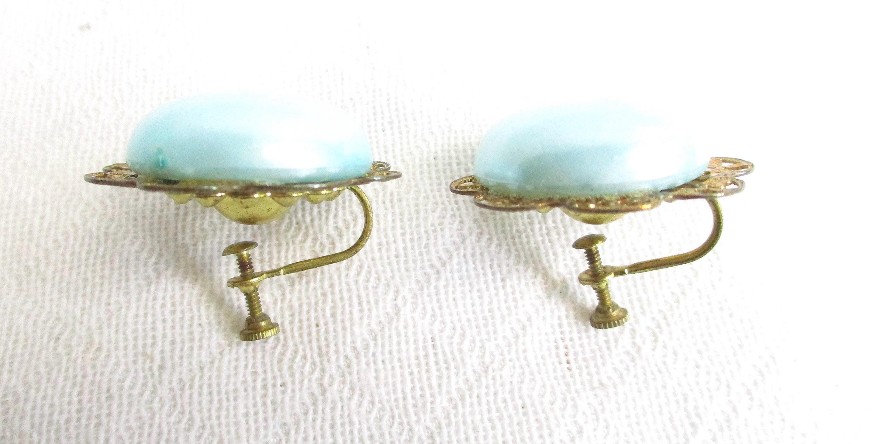 Boucles D'oreilles à Vis Vintage Bouton Vert Relief Argenté - Modèle *4818, Occasion Bon état