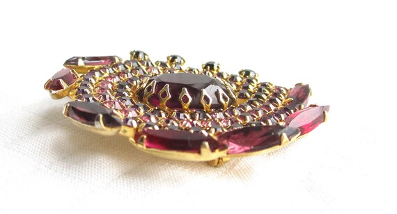 Purple & Garnet Rhinestone Vintage Pear Shaped Br… - image 3