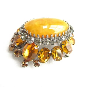Schreiner New York &quot;Off Centered&quot; High Mound Rhinestone Vintage Brooch - Designer Signed Ornate Piece