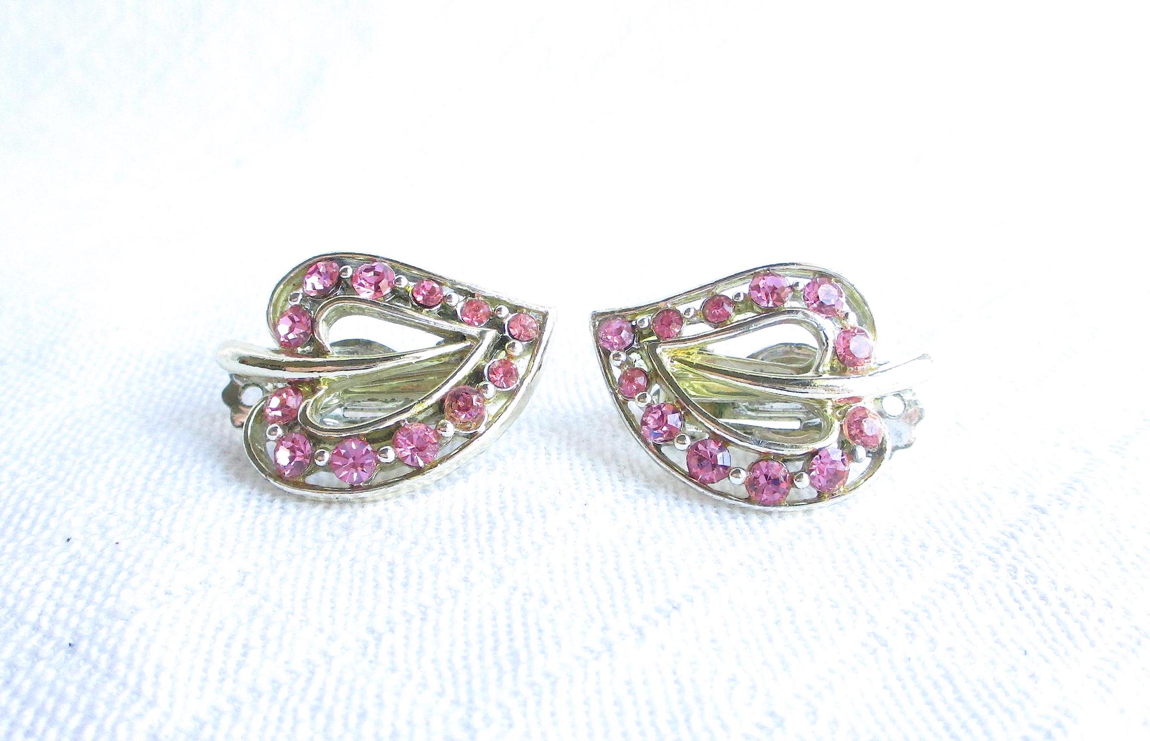 Clips Cœurs Roses Vintage Années 60 - Métal Doré, Parfait État
