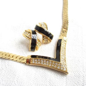 Vintage DIOR Gold Snake Chain Necklace & Earrings Set - Rhinestone