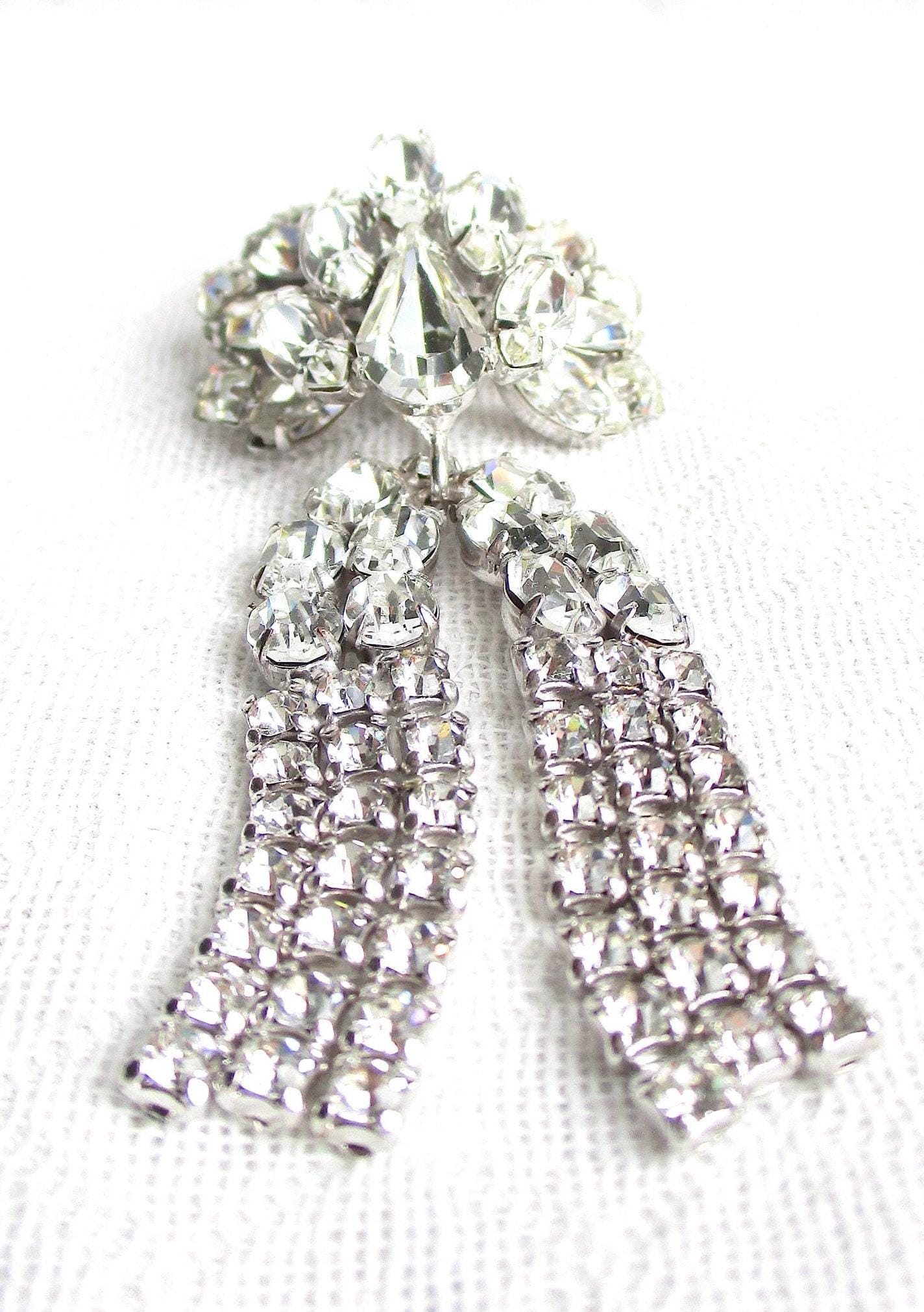 Schreiner New York Vintage Layered Rhinestone Dangling Brooch Pin
