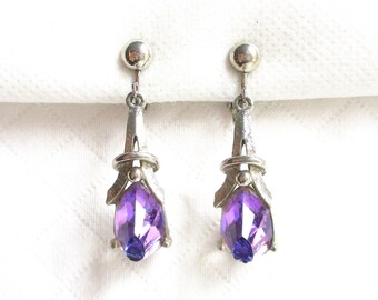 Sarah Coventry Heliotrope Vintage Dangling Clip Back Earrings from the 1970's Jewelry Era - Designer Signed - NY Estate Jewelry