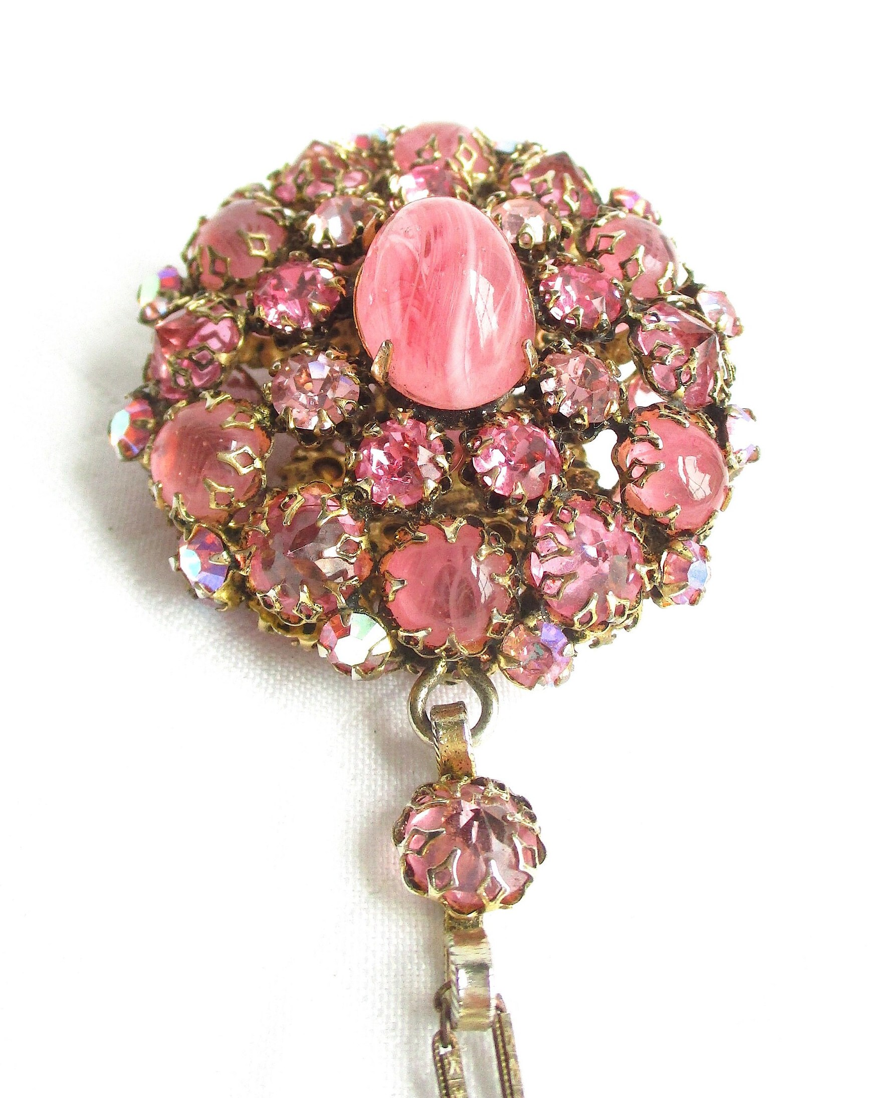 【1960’s】 UOC \"Rhinestone decorated\" Signed KRAMER Layered Clear Rhinestones Brooch Vintage 60s