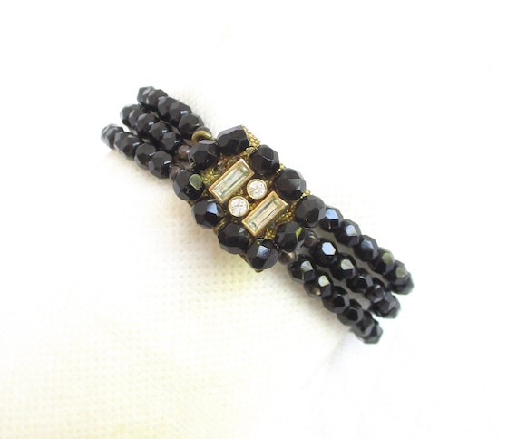Miriam Haskell Black Sparkling Crystal Beaded Thr… - image 1