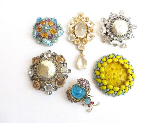 Schreiner New York Vintage Layered Rhinestone Dangling Brooch Pin