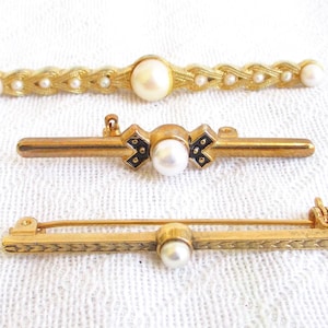 Lot of Golden Bar Brooch Pins - Antique Forstner 12K Gold Filled Tie Bar Clip, 1983 Mimi DLN - Hallmarked - NY Estate Jewelry