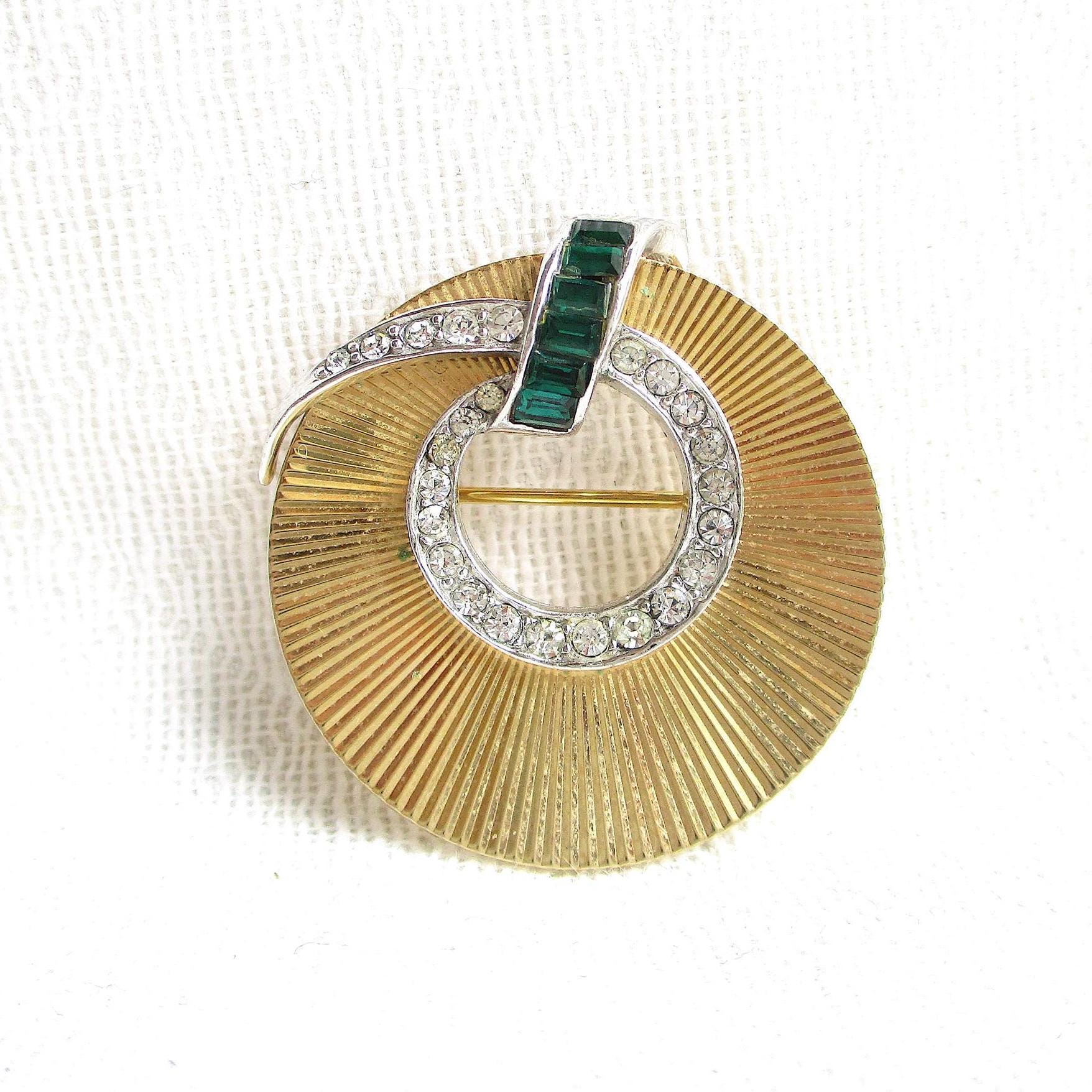 Broche Vintage Moderniste En Céramique Verte - Bijou Rétro Carré, Matière Faïence, Bon état Occasion
