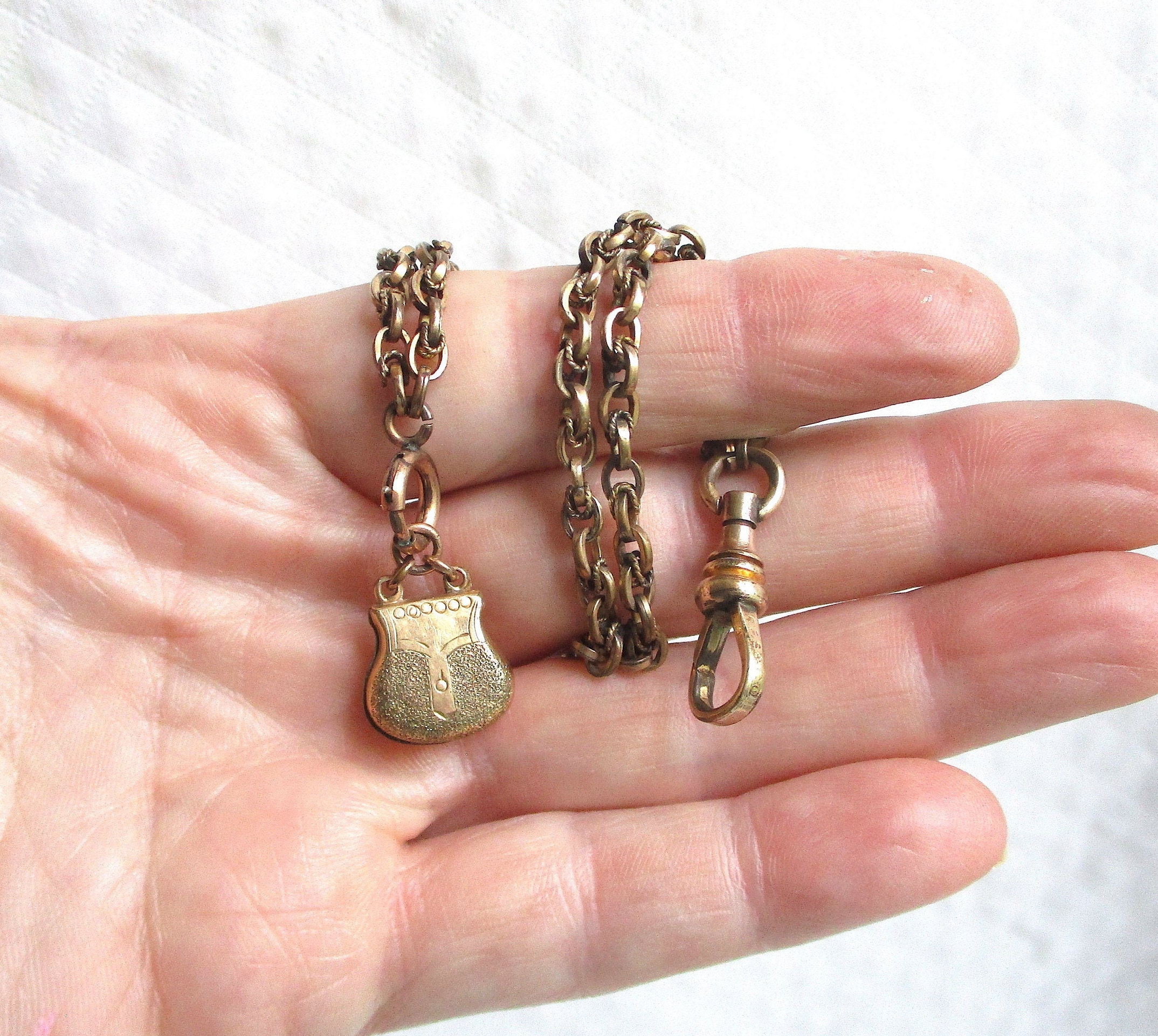 Antique Chatelaine Simmons RFS & CO Double Chain Gold Purse Charm