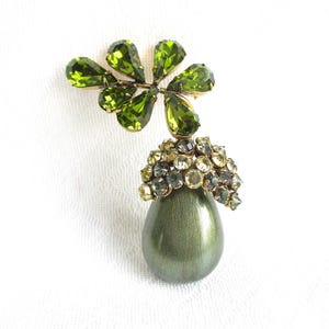Schreiner New York Rhinestone & Glass Vintage Acorn Brooch Pin - Designer Signed - NY Estate Jewelry