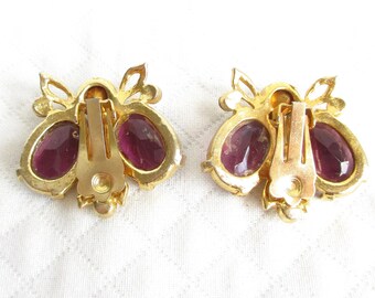 Boucles D'oreilles Clips Vintage Verre Mauve Années 60 - Authentique, Occasion