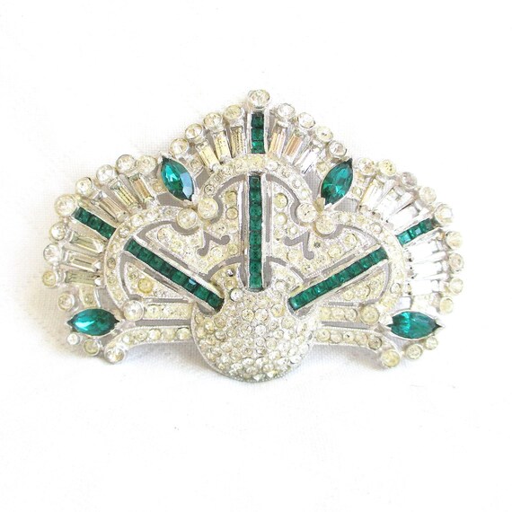 Gorgeous Art Deco Emerald Green & Clear Rhineston… - image 9