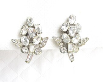 Elegant Rhinestone and Silver Setting Vintage Clip Back Earrings - High End - Sparkling Stones - NY Estate Jewelry
