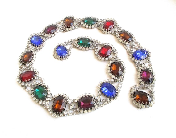 Jewel Tone Large Oval Glass and Rhinestone Chain … - image 7