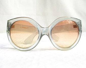 Made in France Vintage Pale Blue Oversized Sunglasses - Retro Large Frames - P France Sunnies - 1970&#39;s Mod Style