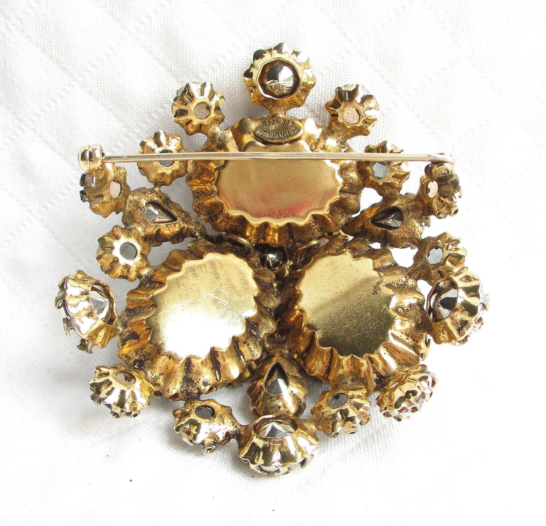 SCHREINER New York Metallic Rhinestone & Black Glass Vintage High