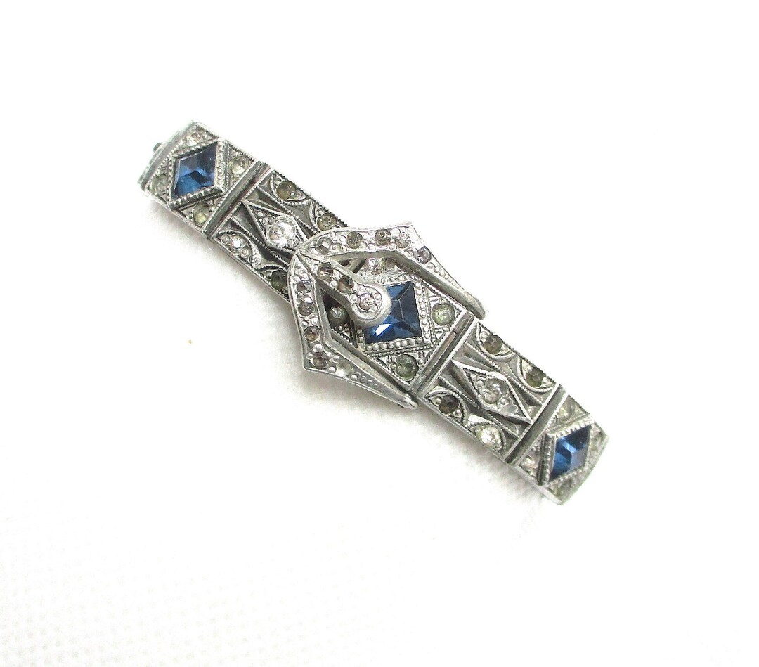 ⭐️HTC ⭐️VINTAGE BUCKLE ⭐️ブルークリアストーン Vintage Silver White Belt with Faux Turquoise Boho Hippy