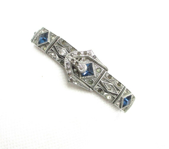 Antique Belt Buckle A.L.L. Co. Vintage ART DECO Sapphire