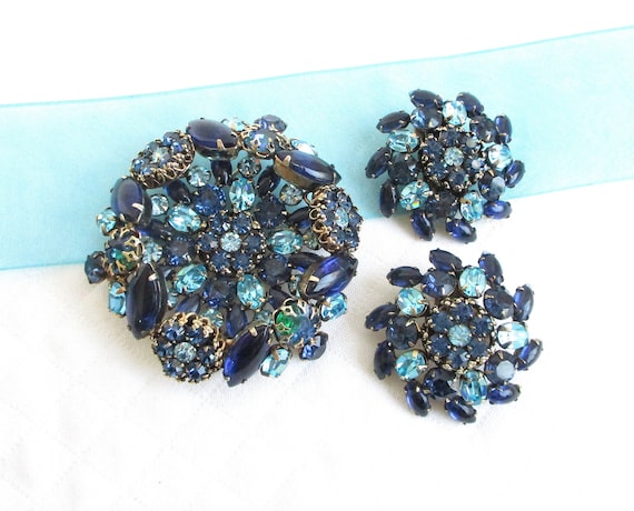 SCHREINER New York Shades of Blue Vintage Brooch and Clip