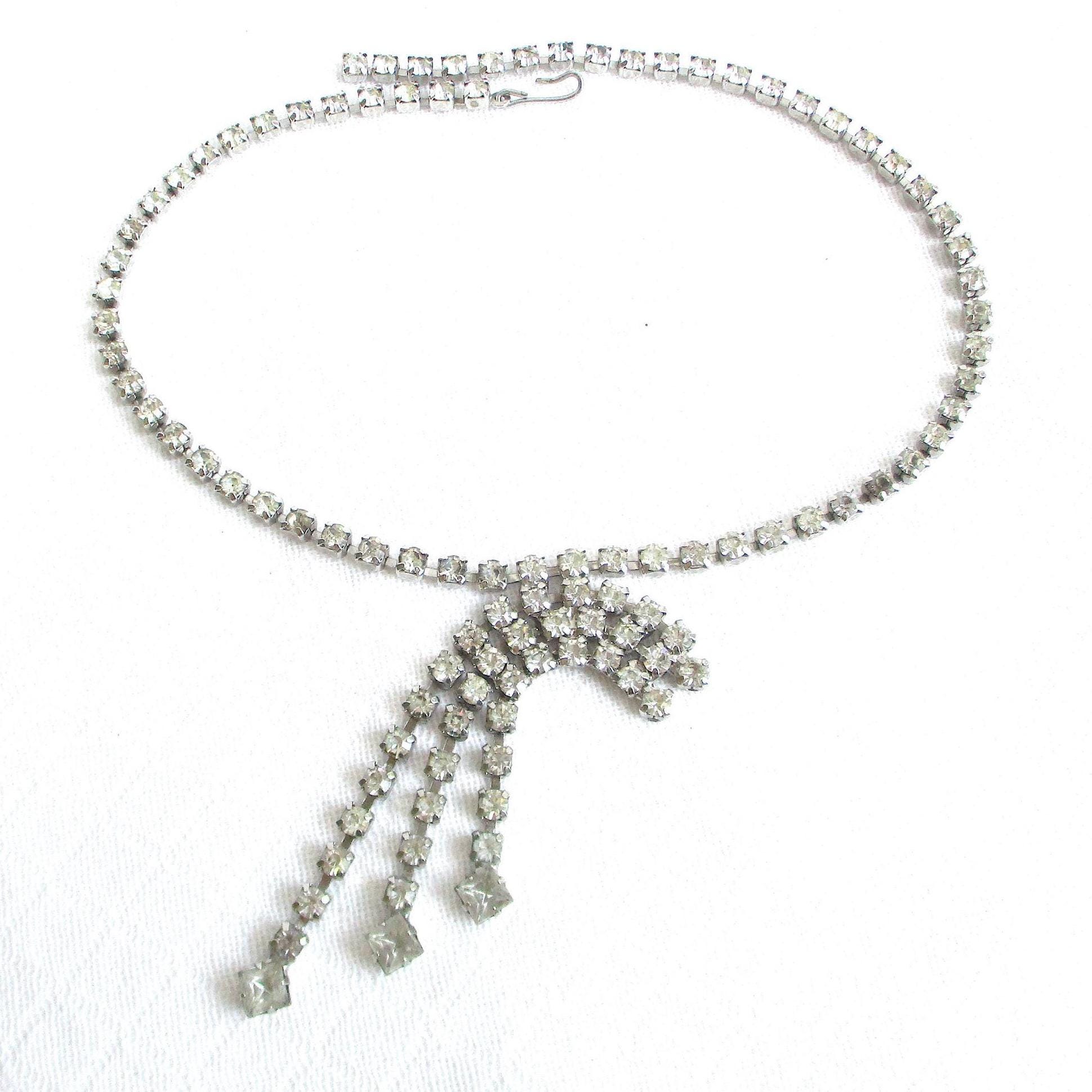 OLD HOLLYWOOD Rhinestone Pendant and Chain Glamorous Vintage