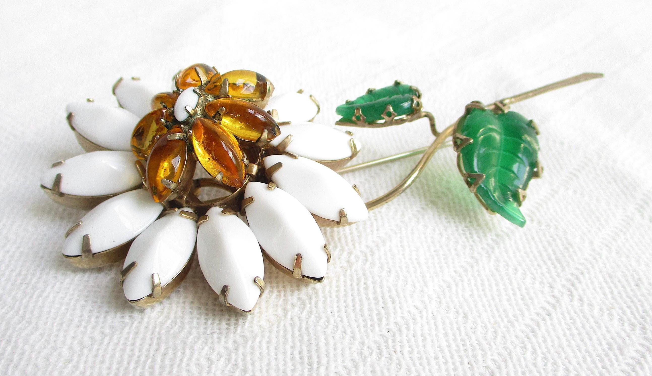 Schreiner New York Layered Flower & Long Stem Vintage Brooch