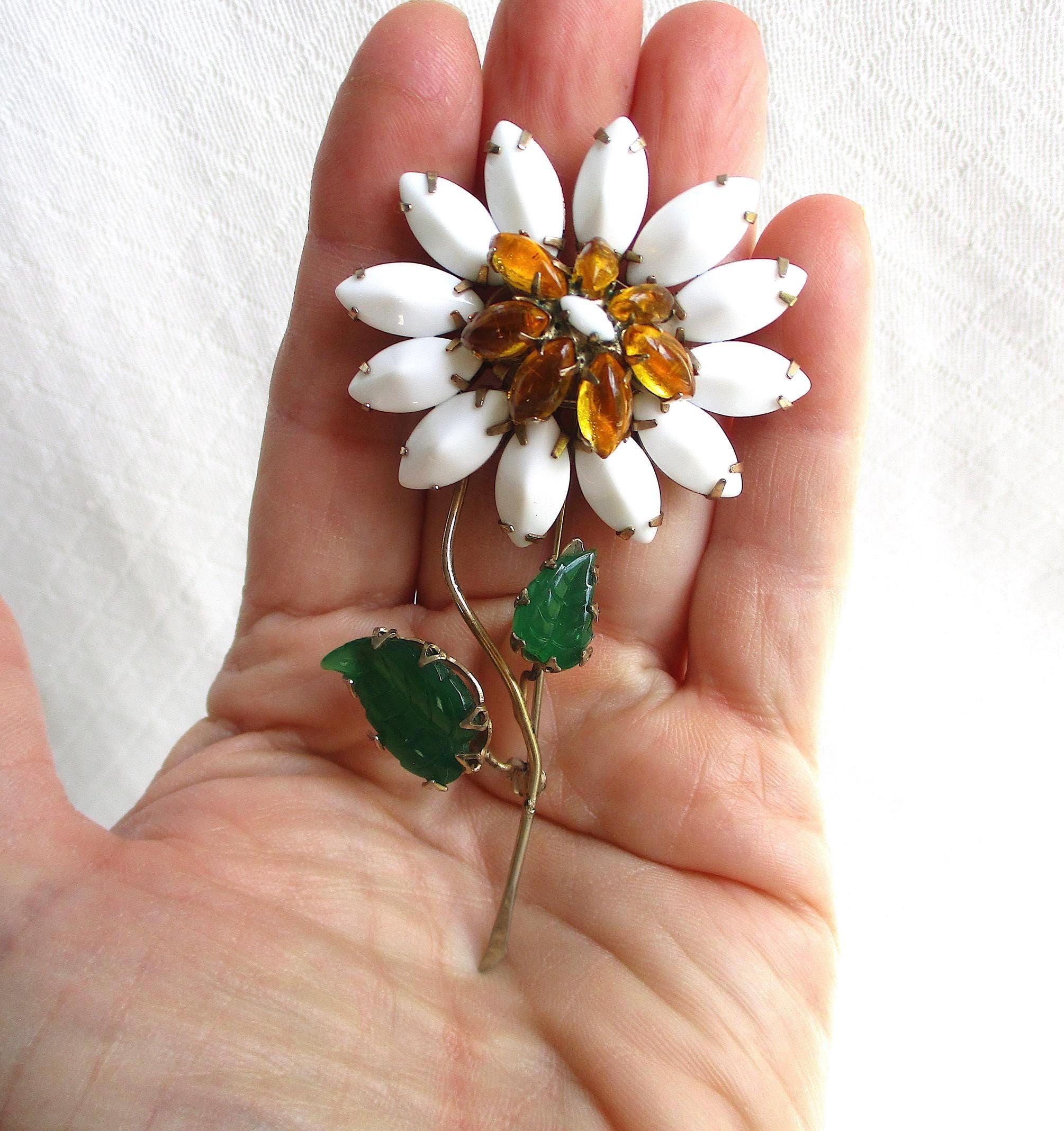 Schreiner New York Layered Flower & Long Stem Vintage Brooch