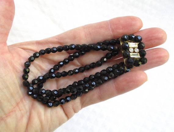 Miriam Haskell Black Sparkling Crystal Beaded Thr… - image 5