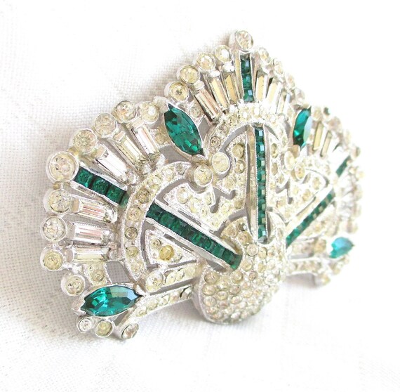 Gorgeous Art Deco Emerald Green & Clear Rhineston… - image 3