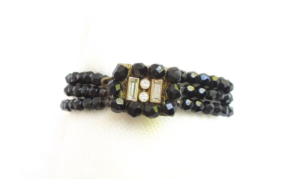 Miriam Haskell Black Sparkling Crystal Beaded Thr… - image 10