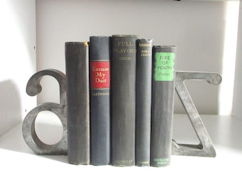 Vintage Aged Black Hard Cover Book Bundle - Five Old Library Books in Shades of Black - All Vintage/All Hard Cover - Vntg Book Decor