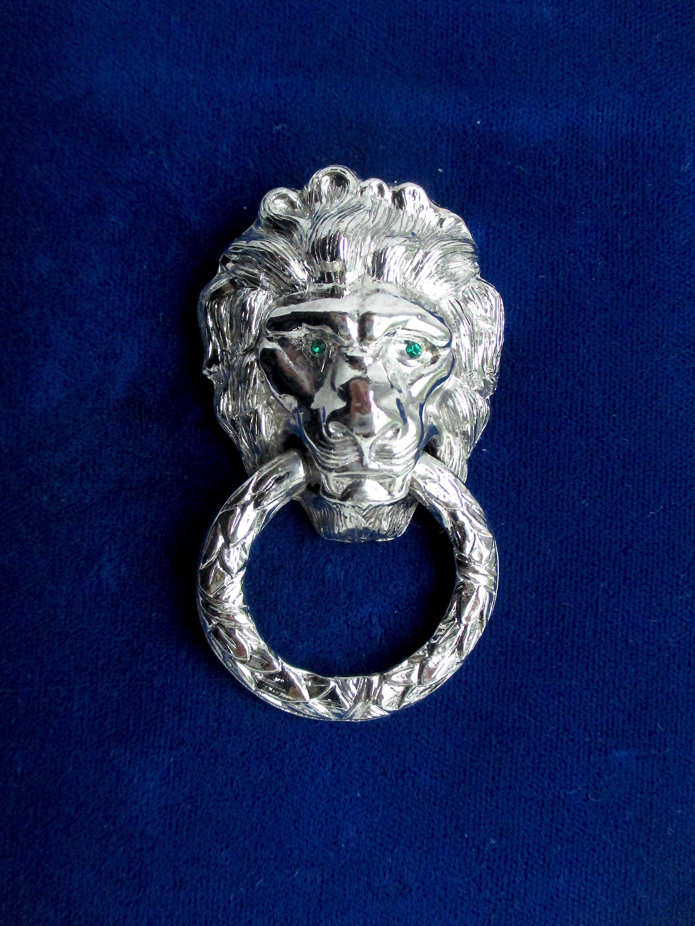 Castlecliff Silver Metal Lion Head Vintage Door Knocker Brooch Pin