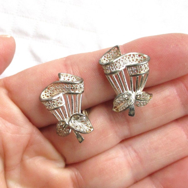 Sterling Silver Germany EB Vintage Clip Back Earrings - Hallmarked - Art Deco Style - NY Estate Jewelry