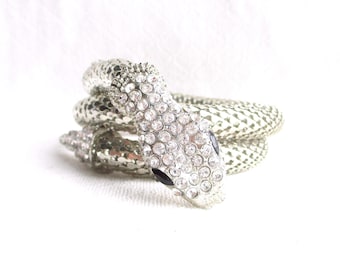 Pulsera vintage estilo Cleopatra con malla plateada y diamantes de imitación, estilo serpiente, estilo clásico - Joyas patrimoniales de Nueva York