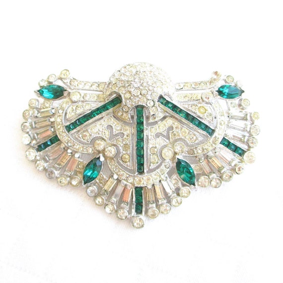 Gorgeous Art Deco Emerald Green & Clear Rhineston… - image 2