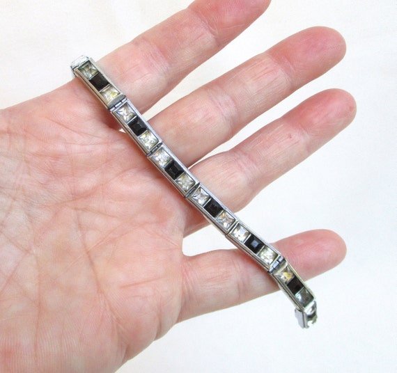 ALLCO Square Cut Black and Clear Rhinestone Vintag