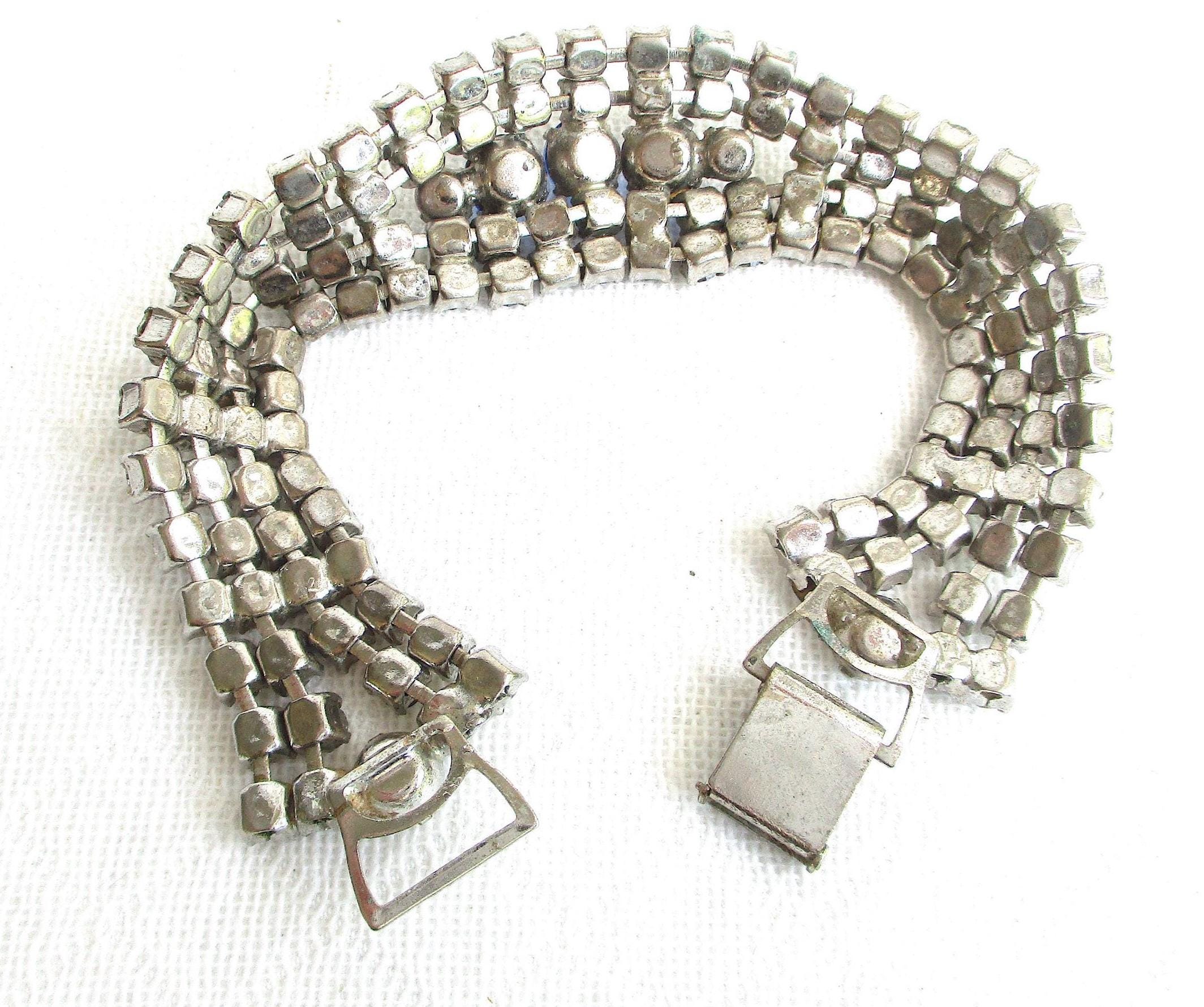 Bracelet Vintage Argent 925 - Cabochons En Verre Dépoli - Longueur 21cm - Poinçon