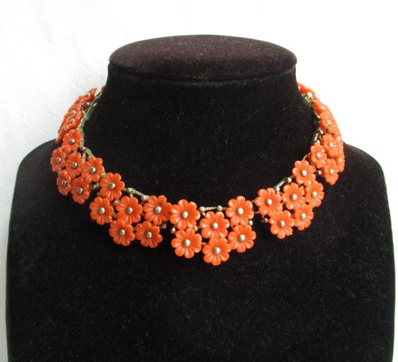 Coro "Blithe Blossoms"  Orange Lucite Cluster Flo… - image 9