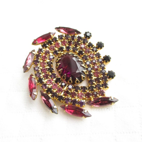 Purple & Garnet Rhinestone Vintage Pear Shaped Br… - image 1