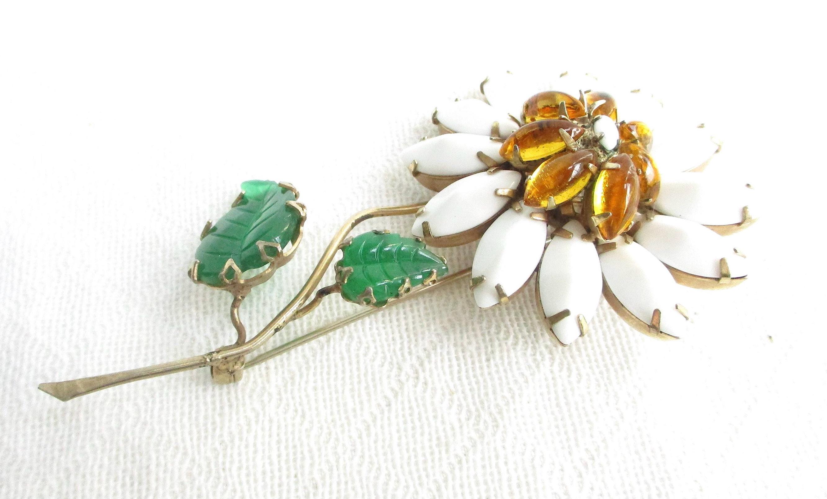 Schreiner New York Layered Flower & Long Stem Vintage Brooch