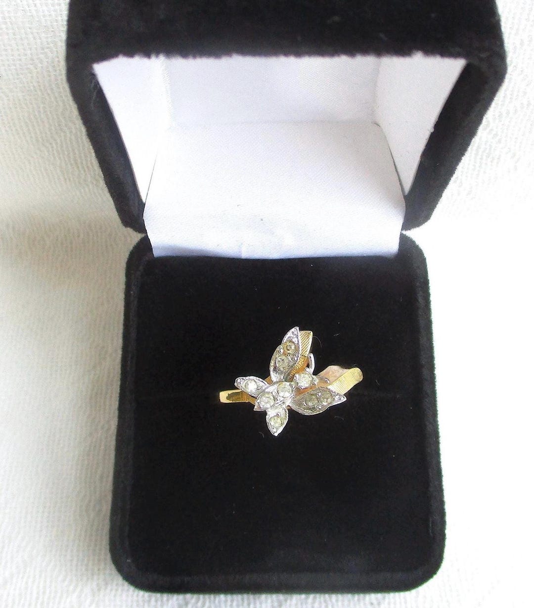 Vargas 18K HGE Rhinestone Butterfly Vintage Statement Ring US