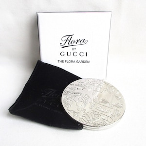 Flora by GUCCI Silver Metal Mirror Compact With Original Black