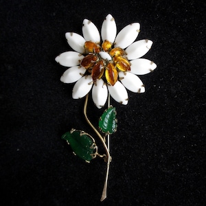 Schreiner New York Layered Flower & Long Stem Vintage Brooch - Designer Signed - NY Estate Jewelry