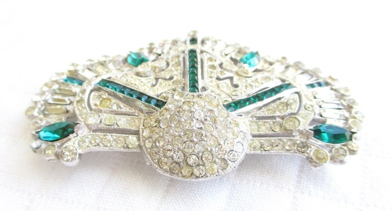 Gorgeous Art Deco Emerald Green & Clear Rhineston… - image 7